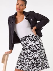 Roman Black A-Line Palm Mono Print Skirt - Image 1 of 5