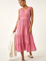 Roman Pink Embroidered V-Neck Midi Dress - Image 1 of 5