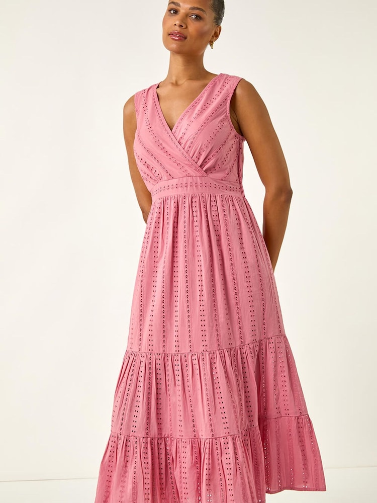 Roman Pink Embroidered V-Neck Midi Dress - Image 2 of 5 Roman Pink Embroidered V-Neck Midi Dress - Image 2 of 5