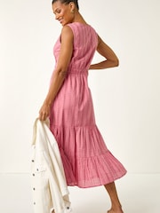 Roman Pink Embroidered V-Neck Midi Dress - Image 3 of 5