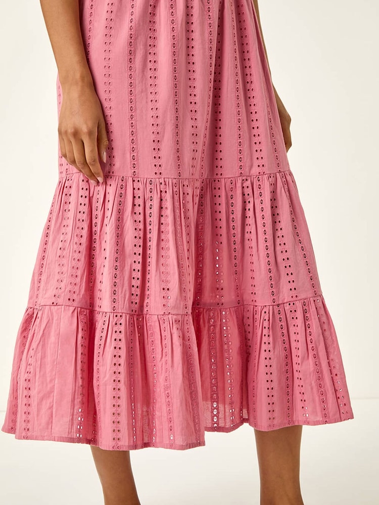 Roman Pink Embroidered V-Neck Midi Dress - Image 5 of 5 Roman Pink Embroidered V-Neck Midi Dress - Image 5 of 5