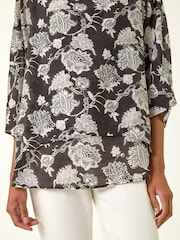 Roman Black Floral Print Double Layer Top - Image 6 of 6