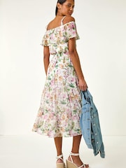 Roman White Floral Bardot Midi Dress - Image 2 of 5