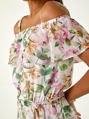 Roman White Floral Bardot Midi Dress - Image 3 of 5