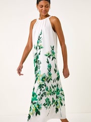 Roman Green Floral Print Halter Neck Midi Dress - Image 1 of 5