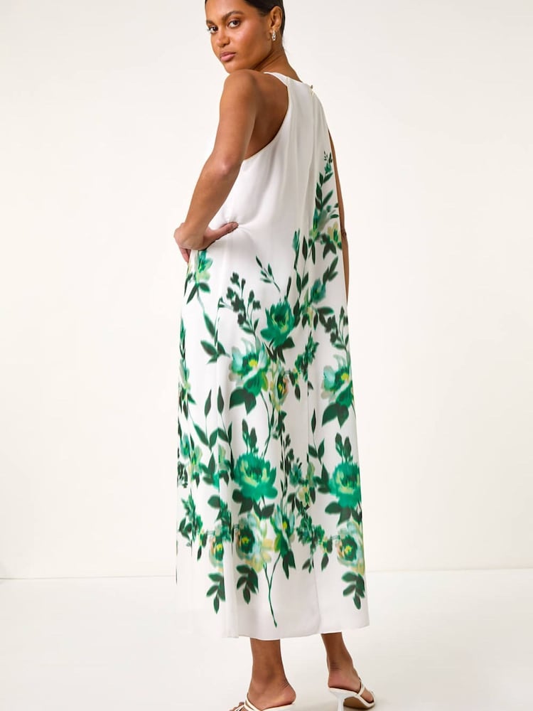 Roman Green Floral Print Halter Neck Midi Dress - Image 2 of 5