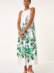 Roman Green Floral Print Halter Neck Midi Dress - Image 3 of 5
