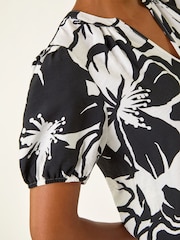 Roman Black Floral Mono Print V-Neck Top - Image 5 of 5