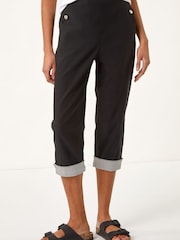 Roman Black Contrast Stripe Cropped Trousers - Image 4 of 6