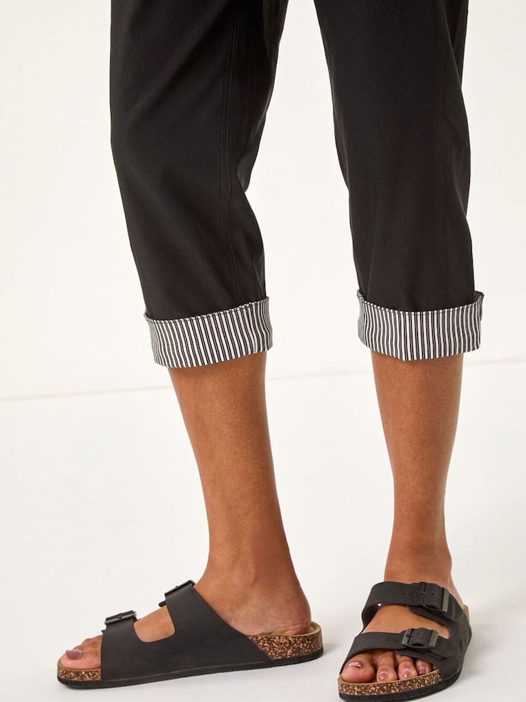 Roman Black Contrast Stripe Cropped Trousers - Image 6 of 6
