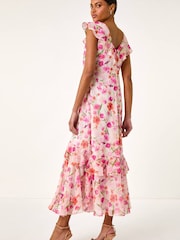 Roman White Floral Frill Chiffon Midi Dress - Image 2 of 5