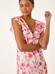 Roman White Floral Frill Chiffon Midi Dress - Image 5 of 5