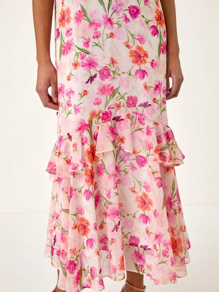 Roman White Floral Frill Chiffon Midi Dress - Image 6 of 6