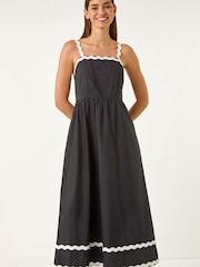 Roman Black Contrast Ric Rac Midi Dress - Image 1 of 5