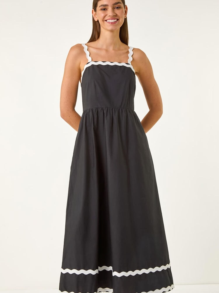 Roman Black Contrast Ric Rac Midi Dress - Image 1 of 5