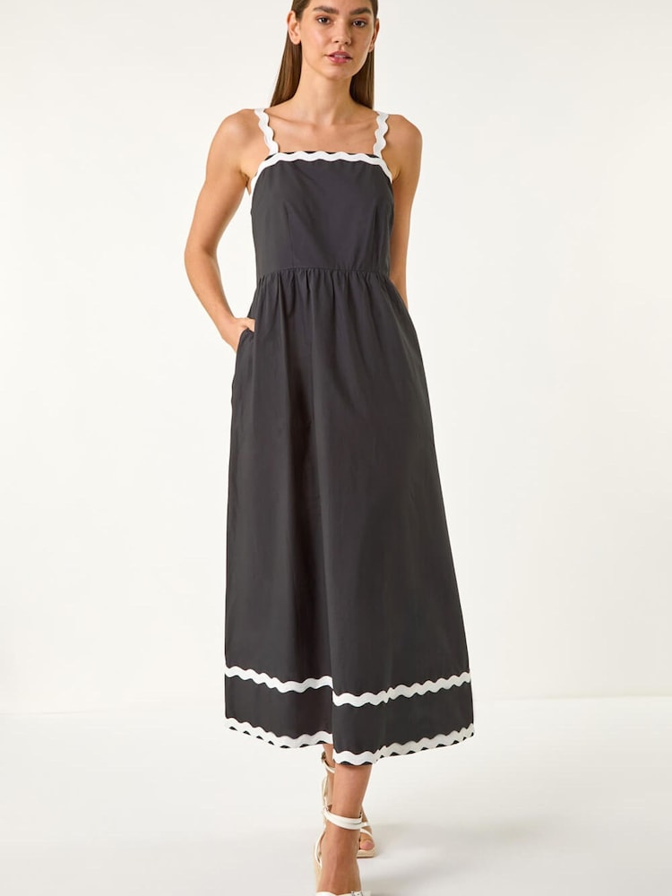 Roman Black Contrast Ric Rac Midi Dress - Image 2 of 5