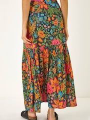 Roman Black Floral Print Tiered A-Line Skirt - Image 3 of 5