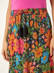 Roman Black Floral Print Tiered A-Line Skirt - Image 5 of 5