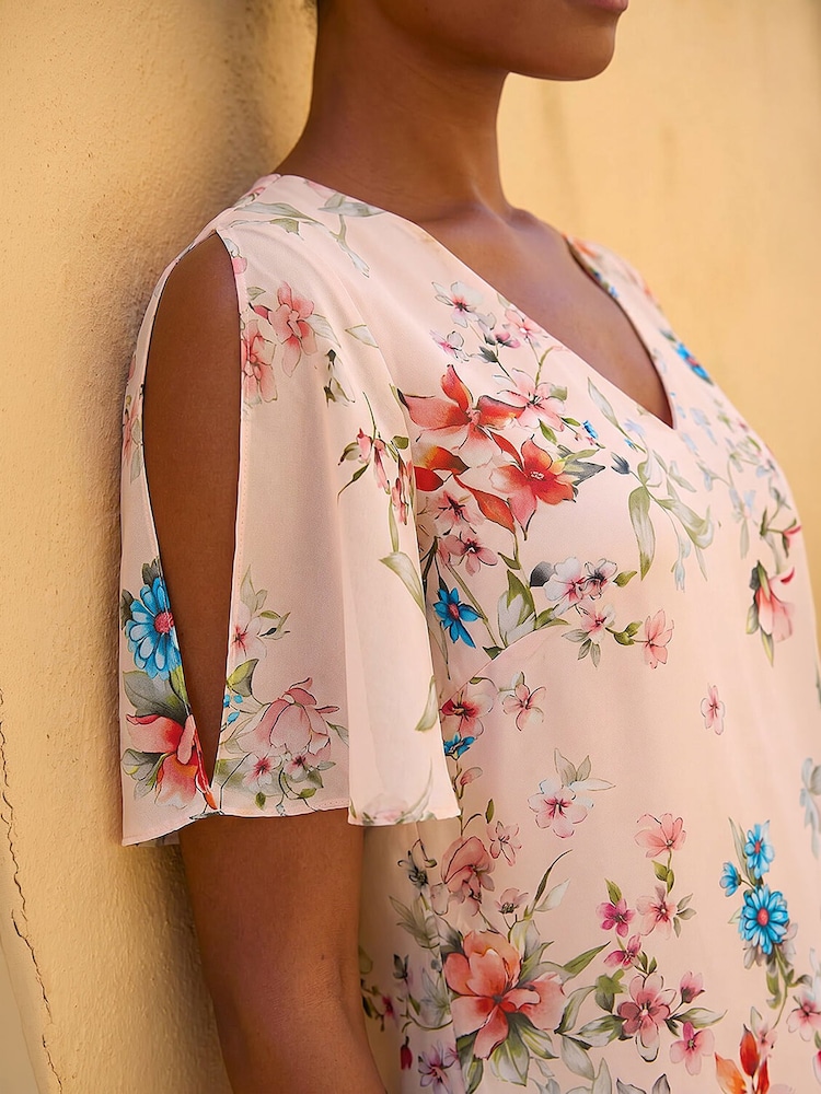 Roman Pink Floral Angel Sleeve Top - Image 4 of 4 Roman Pink Floral Angel Sleeve Top - Image 4 of 4