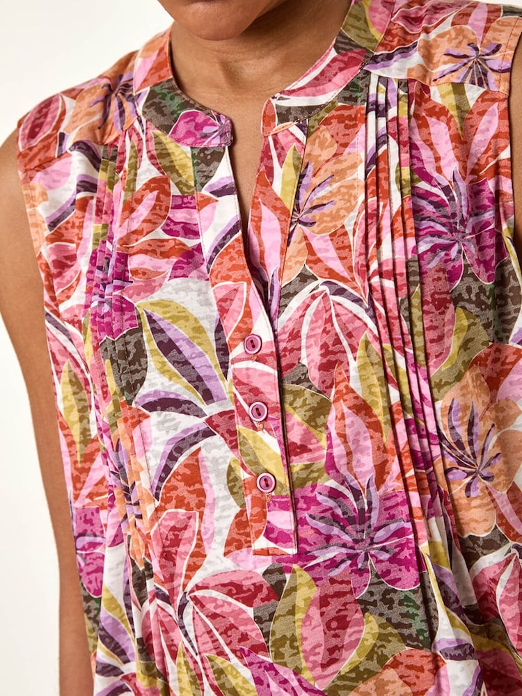 Roman Pink Floral Burnout Pintuck Shirt - Image 5 of 5 Roman Pink Floral Burnout Pintuck Shirt - Image 5 of 5