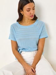 Roman Blue Crochet Knit Top - Image 1 of 5