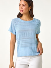 Roman Blue Crochet Knit Top - Image 2 of 5