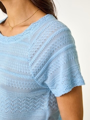 Roman Blue Crochet Knit Top - Image 4 of 5