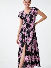 فستان ماكسي طبعة زهور بخصر مجمع من Roman - Image 2 of 5