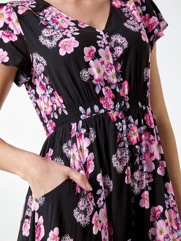 فستان ماكسي طبعة زهور بخصر مجمع من Roman - Image 5 of 5