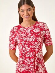 Roman Pink Leaf Print Hanky Hem Tunic Top - Image 1 of 5