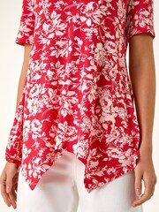 Roman Pink Leaf Print Hanky Hem Tunic Top - Image 5 of 5