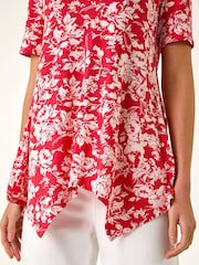 Roman Pink Leaf Print Hanky Hem Tunic Top - Image 6 of 6