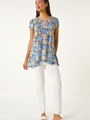 Roman Blue Floral Burnout Print Tunic Top - Image 2 of 5