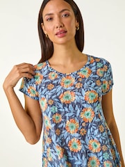 Roman Blue Floral Burnout Print Tunic Top - Image 3 of 5