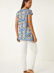 Roman Blue Floral Burnout Print Tunic Top - Image 4 of 5