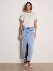 Apricot Blue Amara Pearl Embellished Denim Midi Skirt - Image 1 of 4