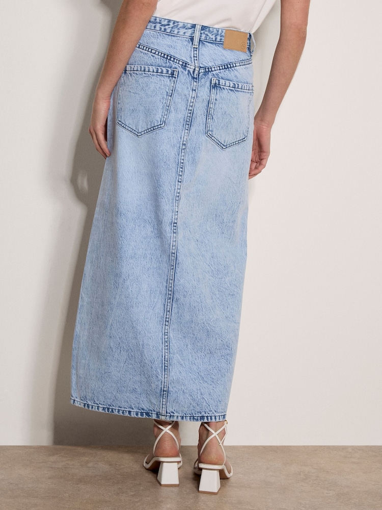 Apricot Blue Amara Pearl Embellished Denim Midi Skirt - Image 4 of 4