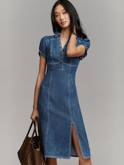 Anthropologie Blue Pilcro Buttondown Denim Midi Dress - Image 1 of 4