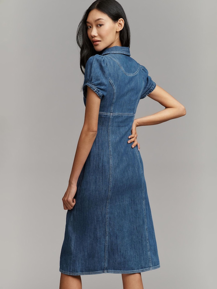 Anthropologie Blue Pilcro Buttondown Denim Midi Dress - Image 2 of 4