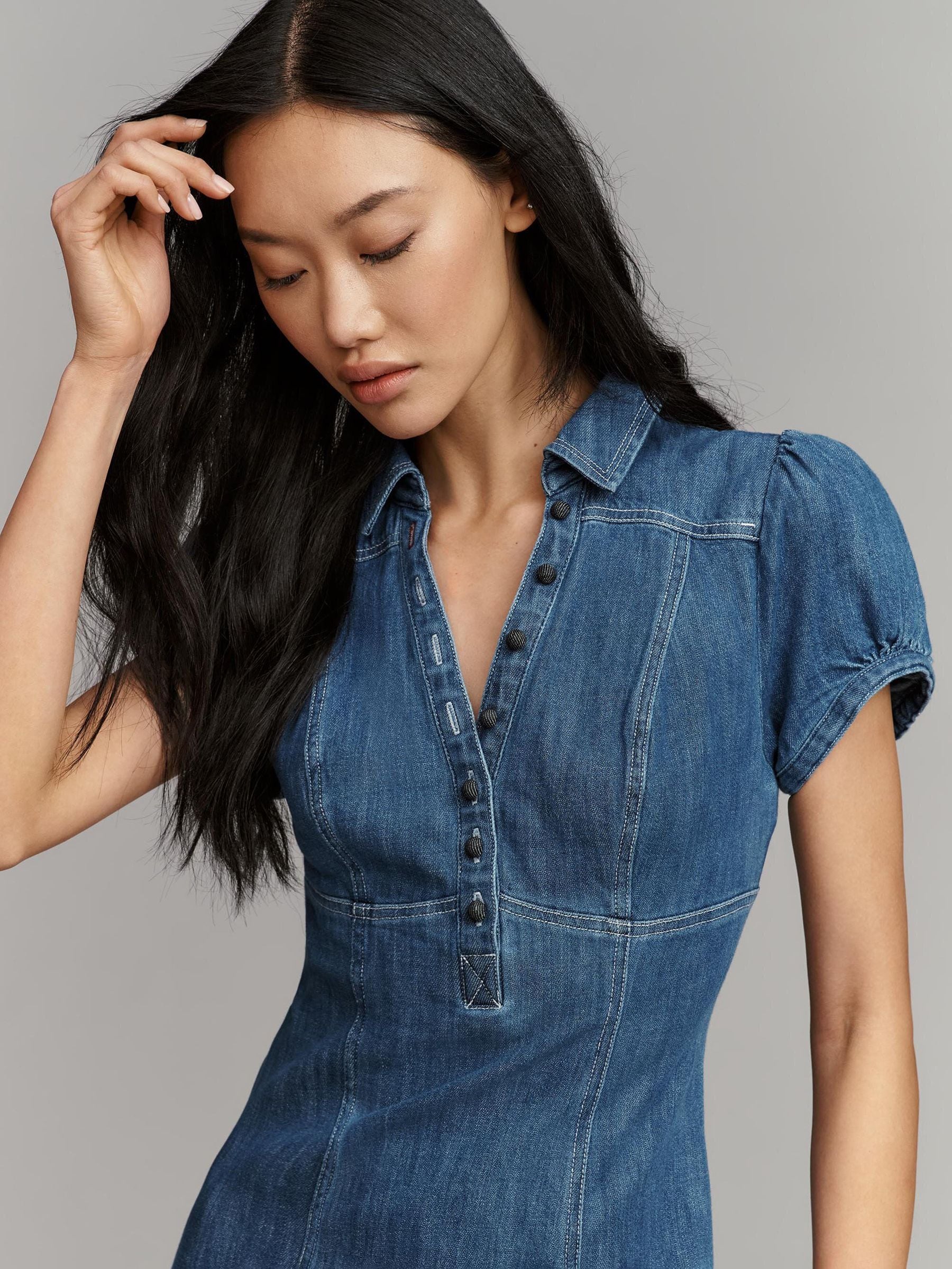 pilcro short sleeve denim midi shirt dress Greer Denim Midi Shirtdress by Pilcro