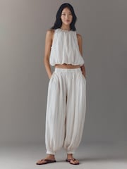 Anthropologie Modern Genie Linen Balloon White Trousers - Image 1 of 4