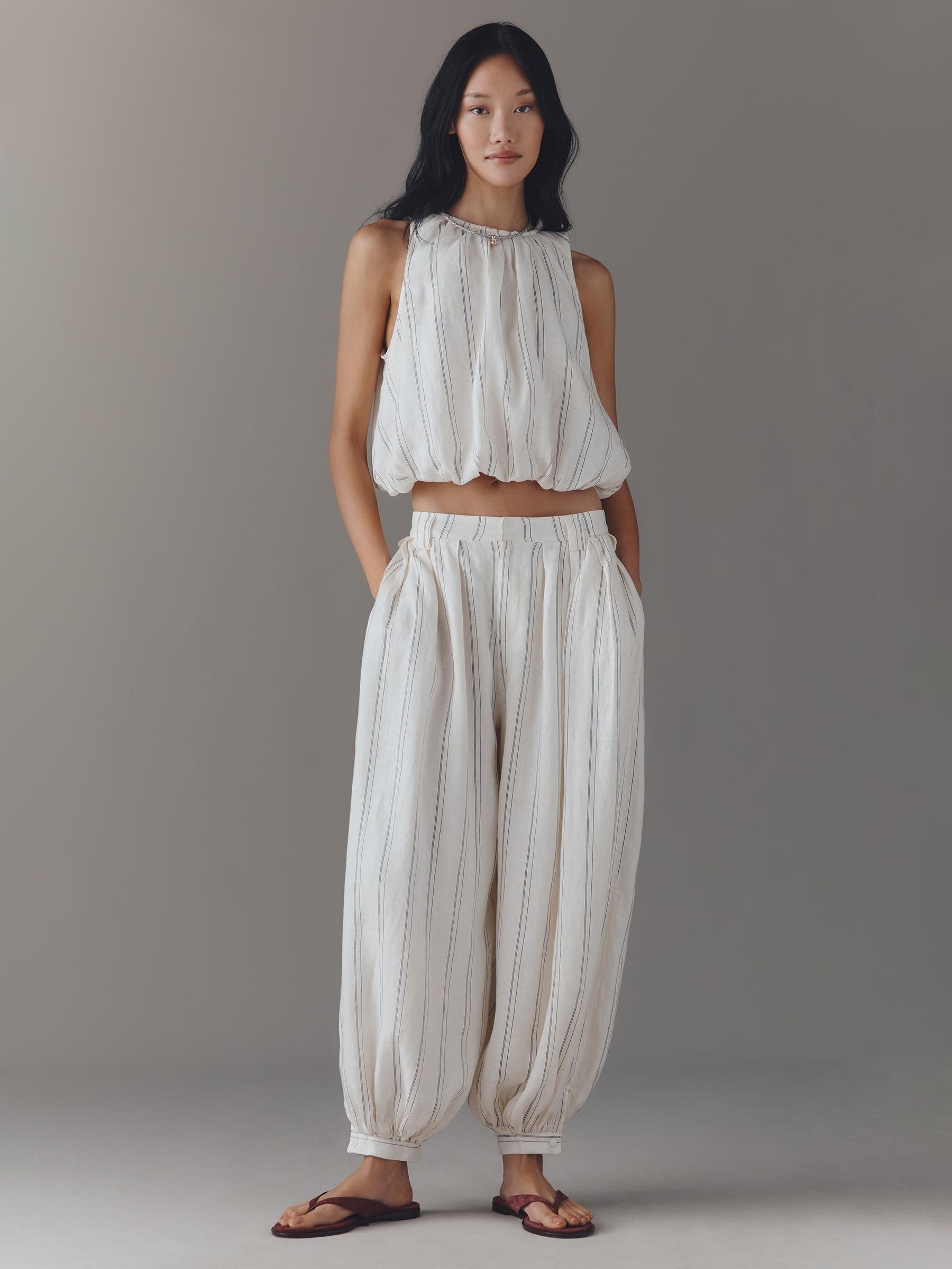 Buy Anthropologie White Stripey Modern Genie Linen Balloon