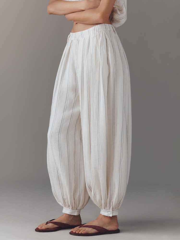 Anthropologie Modern Genie Linen Balloon White Trousers - Image 2 of 4