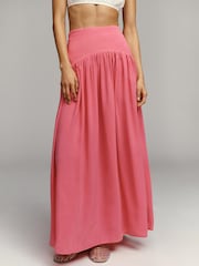 Anthropologie Pink Maeve Drop-Waist Maxi Skirt - Image 1 of 3