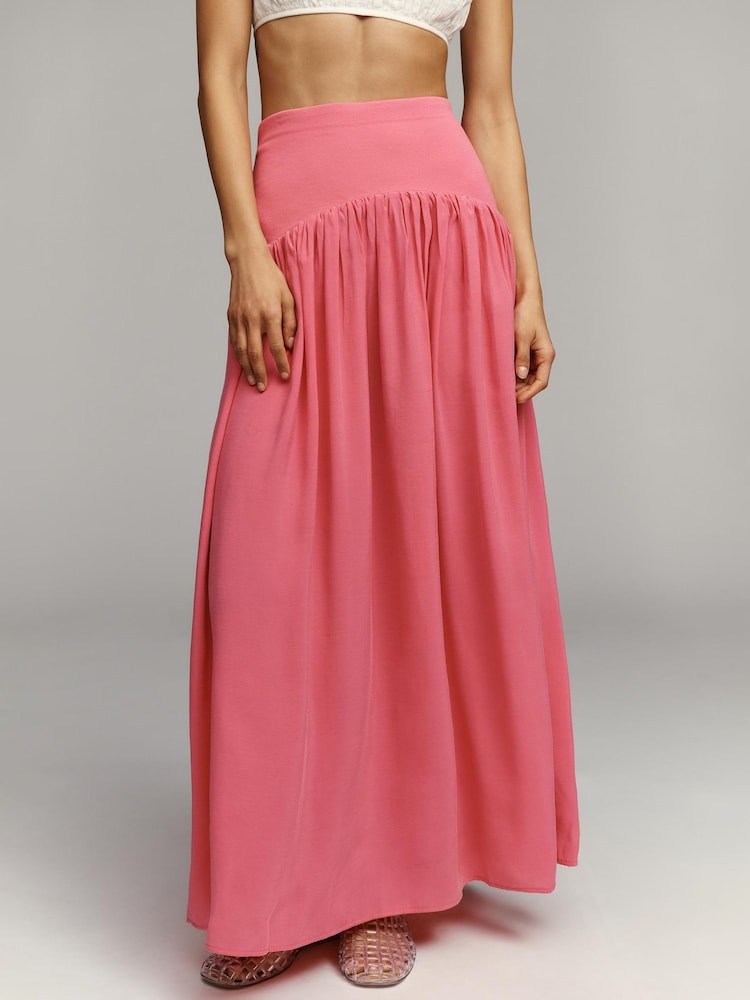 Anthropologie Pink Maeve Drop-Waist Maxi Skirt - Image 1 of 3