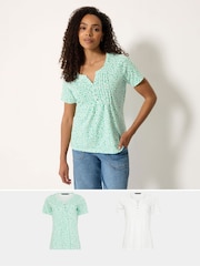 M&Co White Cotton Henley Tops 2 Pack - Image 1 of 6