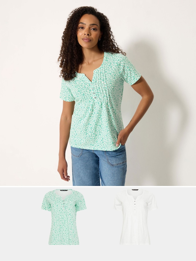 M&Co White Cotton Henley Tops 2 Pack - Image 1 of 6