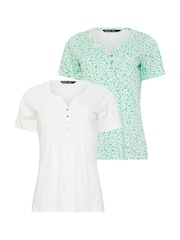 M&Co White Cotton Henley Tops 2 Pack - Image 6 of 6