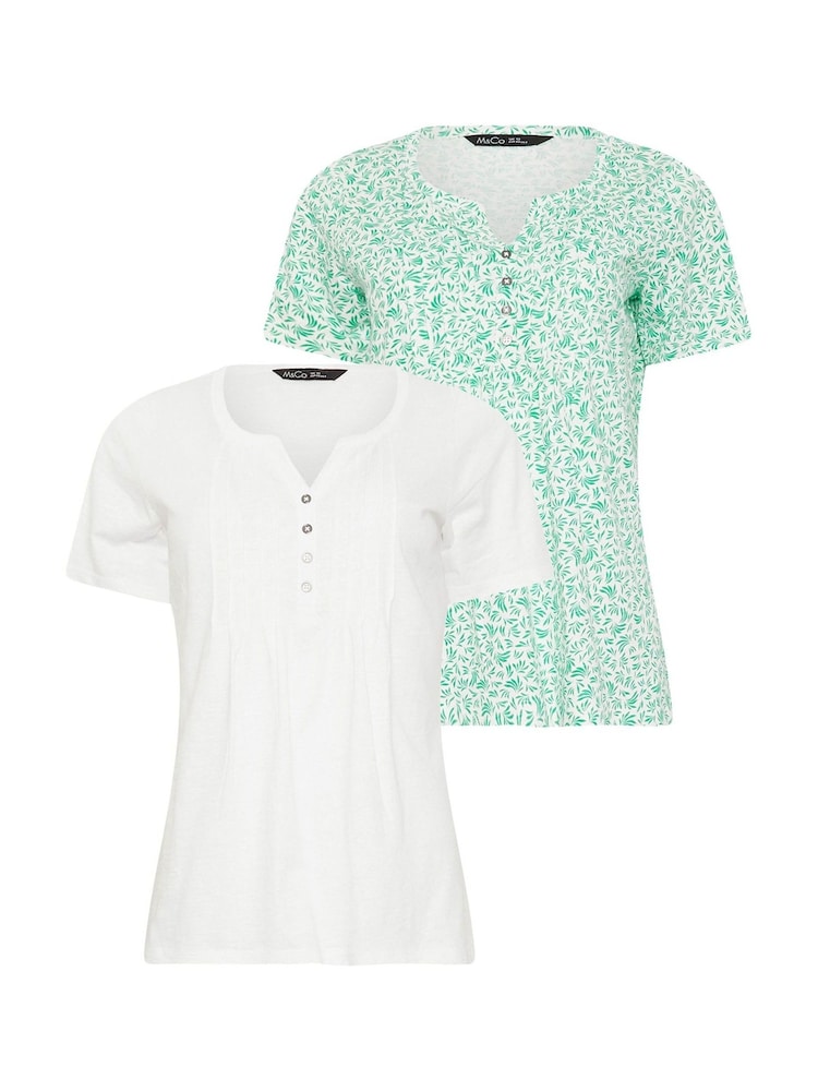 M&Co White Cotton Henley Tops 2 Pack - Image 6 of 6