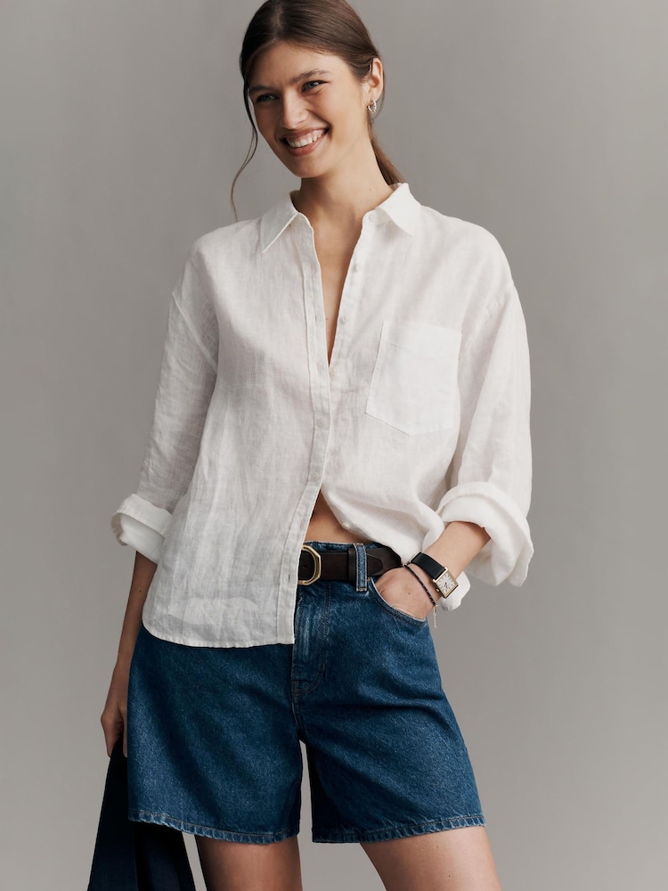 Anthropologie Maeve Shrunken Bennet Linen Buttondown Shirt - Image 1 of 5 Anthropologie Maeve Shrunken Bennet Linen Buttondown Shirt - Image 1 of 5